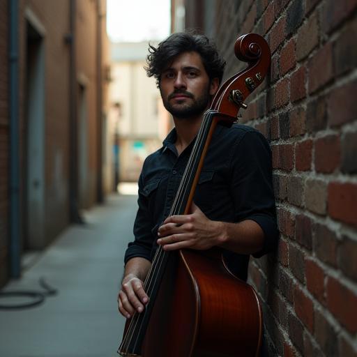 Portrait of a musician in an urban alleyway